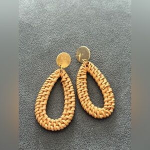 Woven Teardrop Hoop Earrings - Gold-Tone & Tan